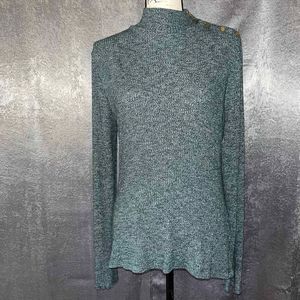 J. Crew green & white small cable turtleneck sweater large